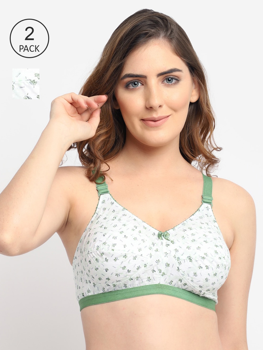 

GRACIT Women Pack of 2 Green Flower Printed Regular Bra