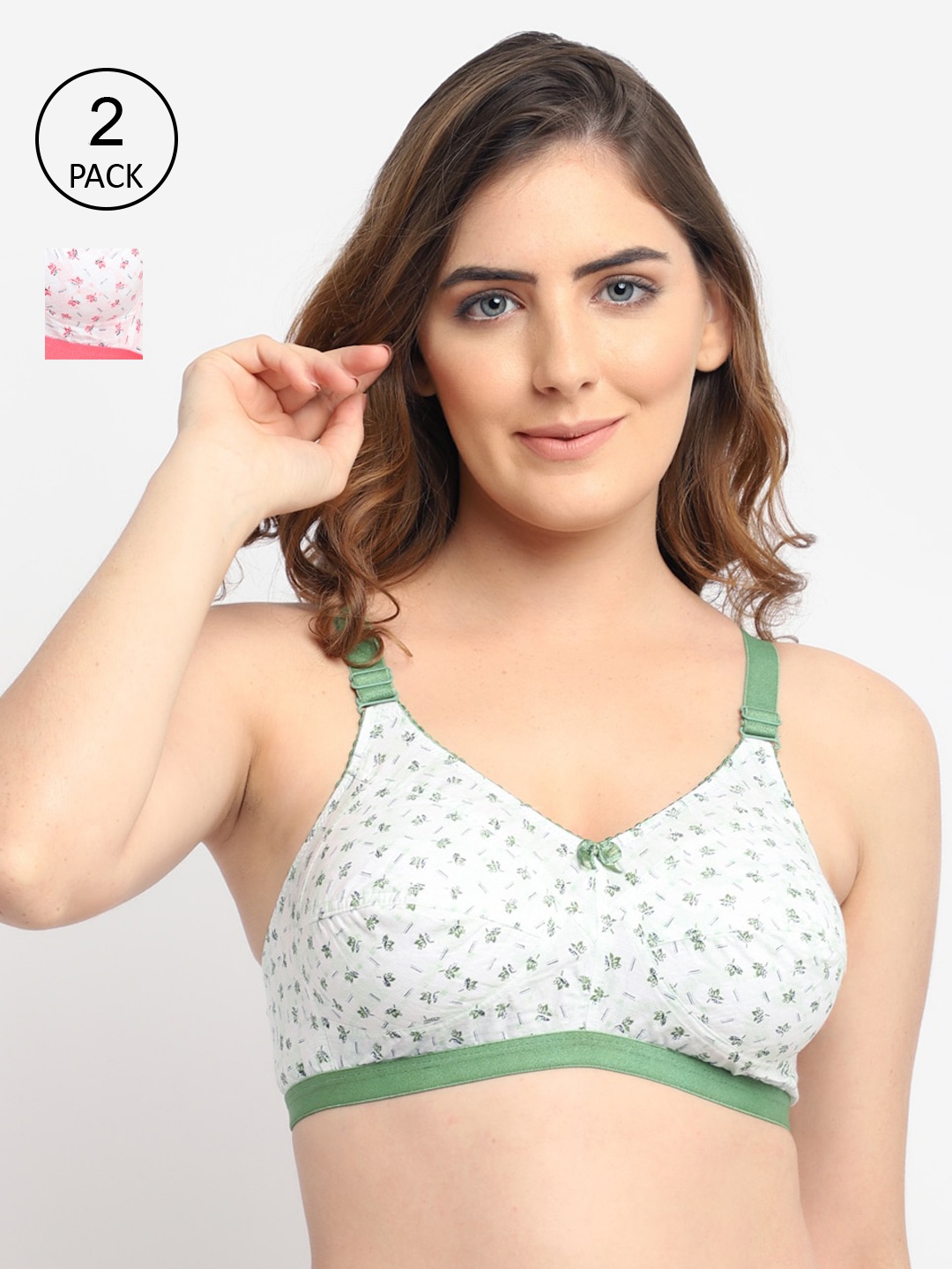 

GRACIT Pack of 2 Pink & Green Floral Printed Regular Bra