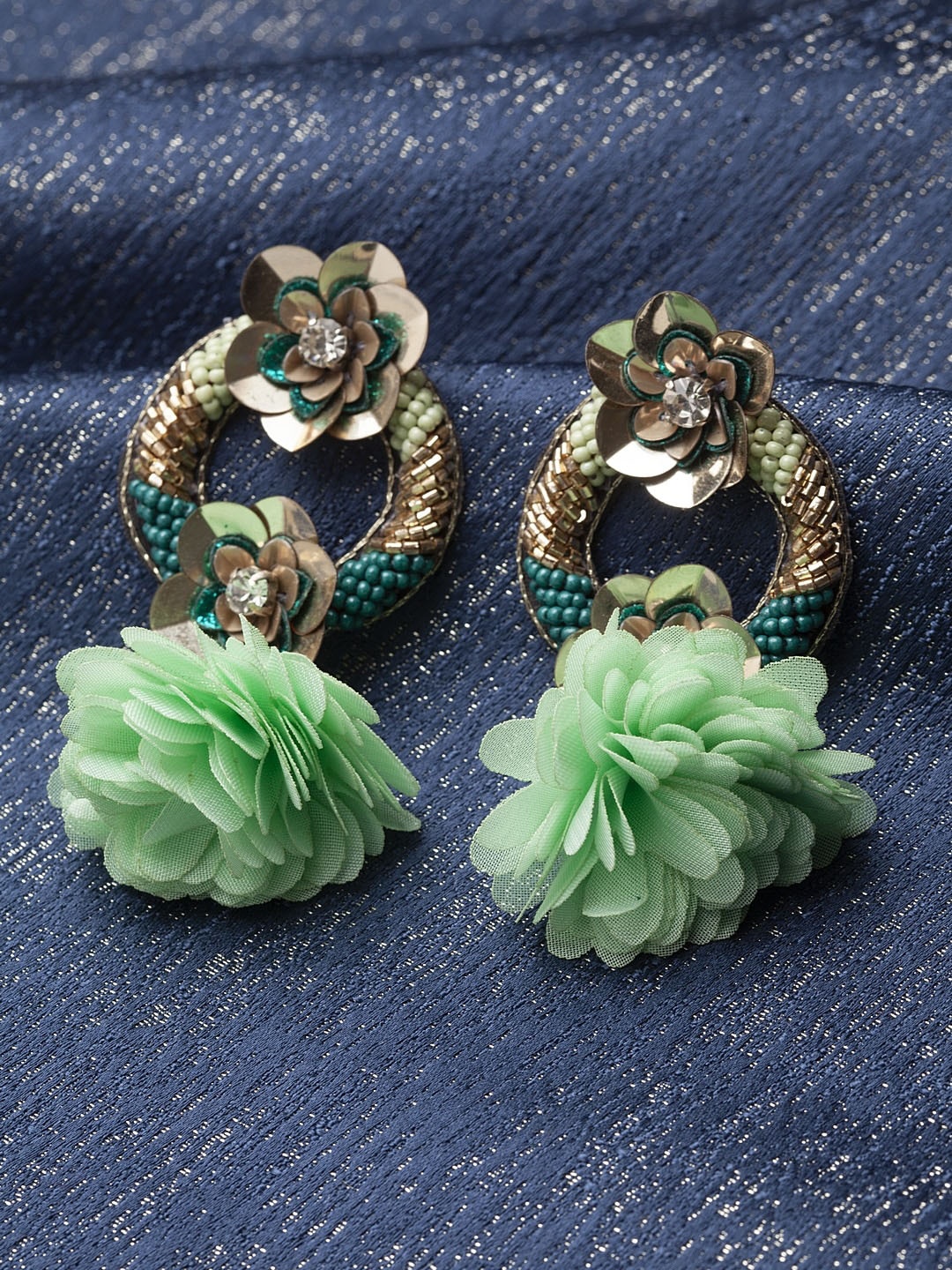 

Sangria Green Floral Drop Earrings, Gold