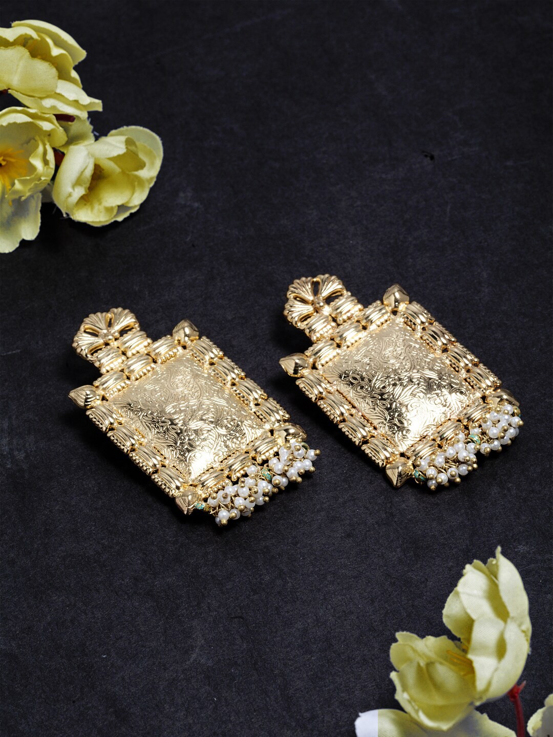 

Sangria Gold-Toned & White Gold-Plated Geometric Drop Earrings