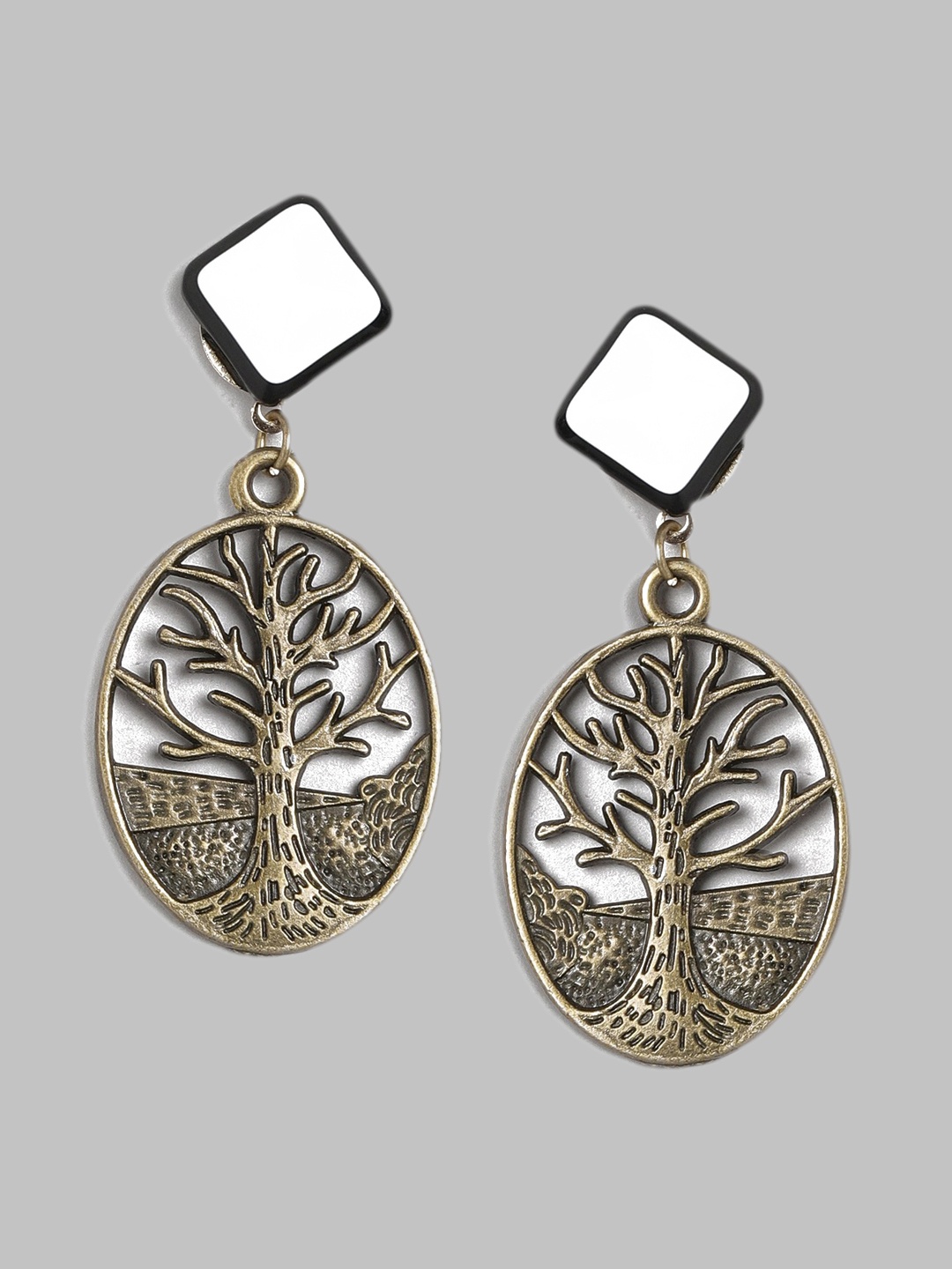 

Sangria Gold-Plated & White Mirror Contemporary Drop Earrings