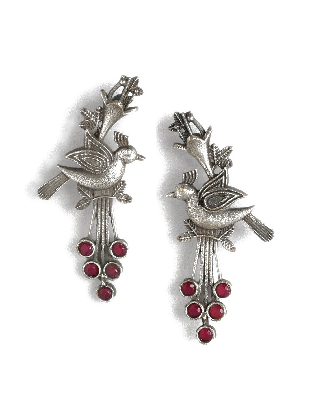 

Sangria Women Silver-Plated & Pink Peacock Shaped Drop Earrings
