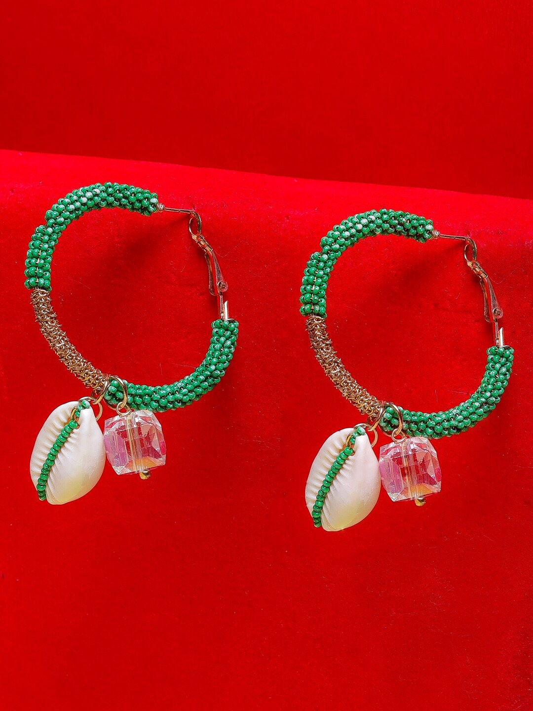 

Sangria Green & Rose Gold-Toned & Plated Stone Beaded Shell Drop Earrings