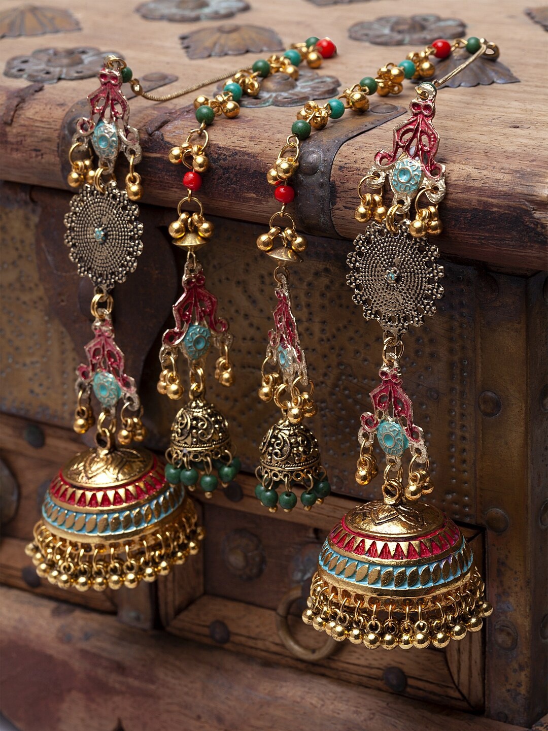 

Sangria Gold-Plated & Red Dome Shaped Jhumkas