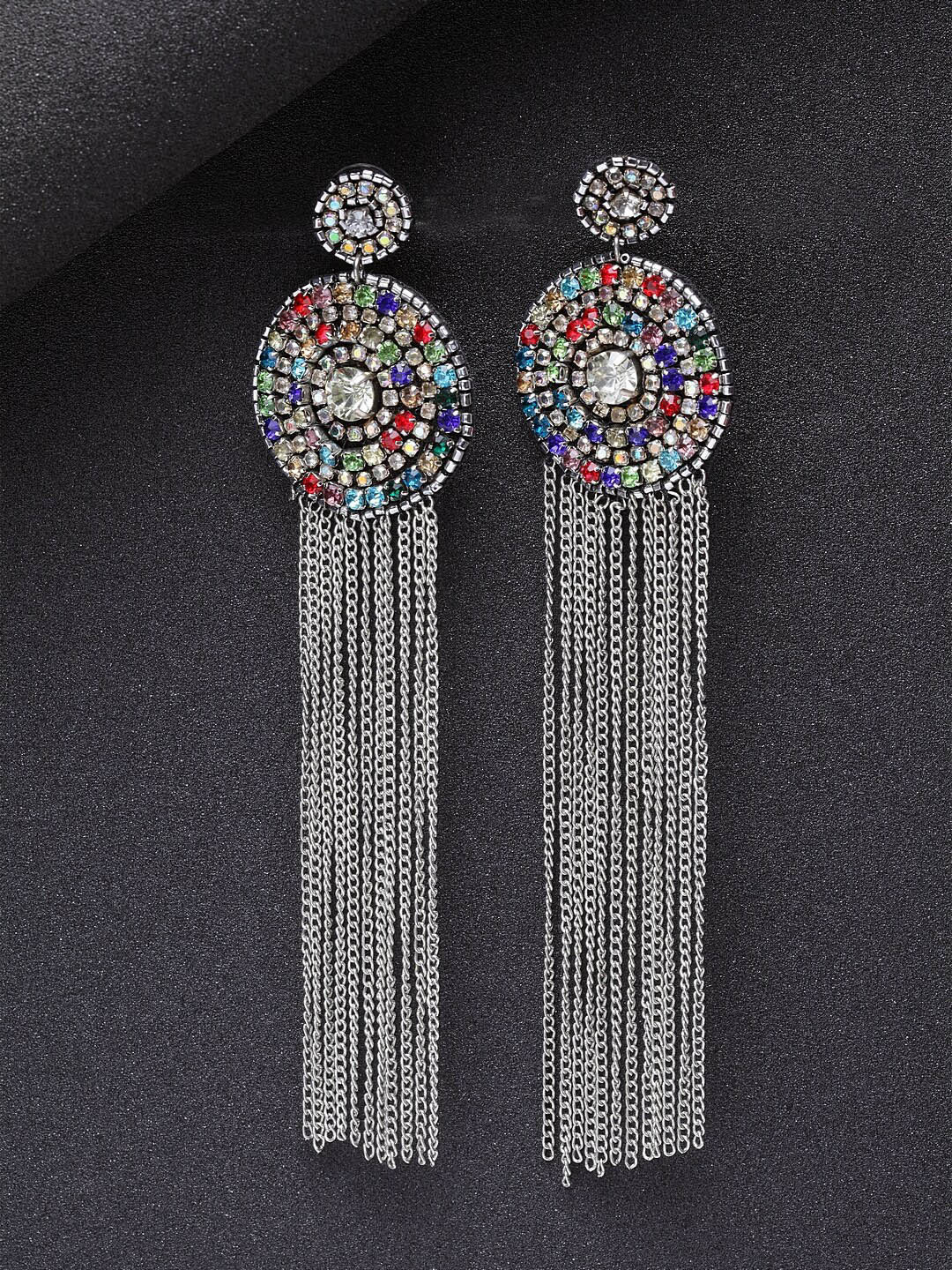 

Sangria Women Silver-Toned & Blue Contemporary Drop Earrings