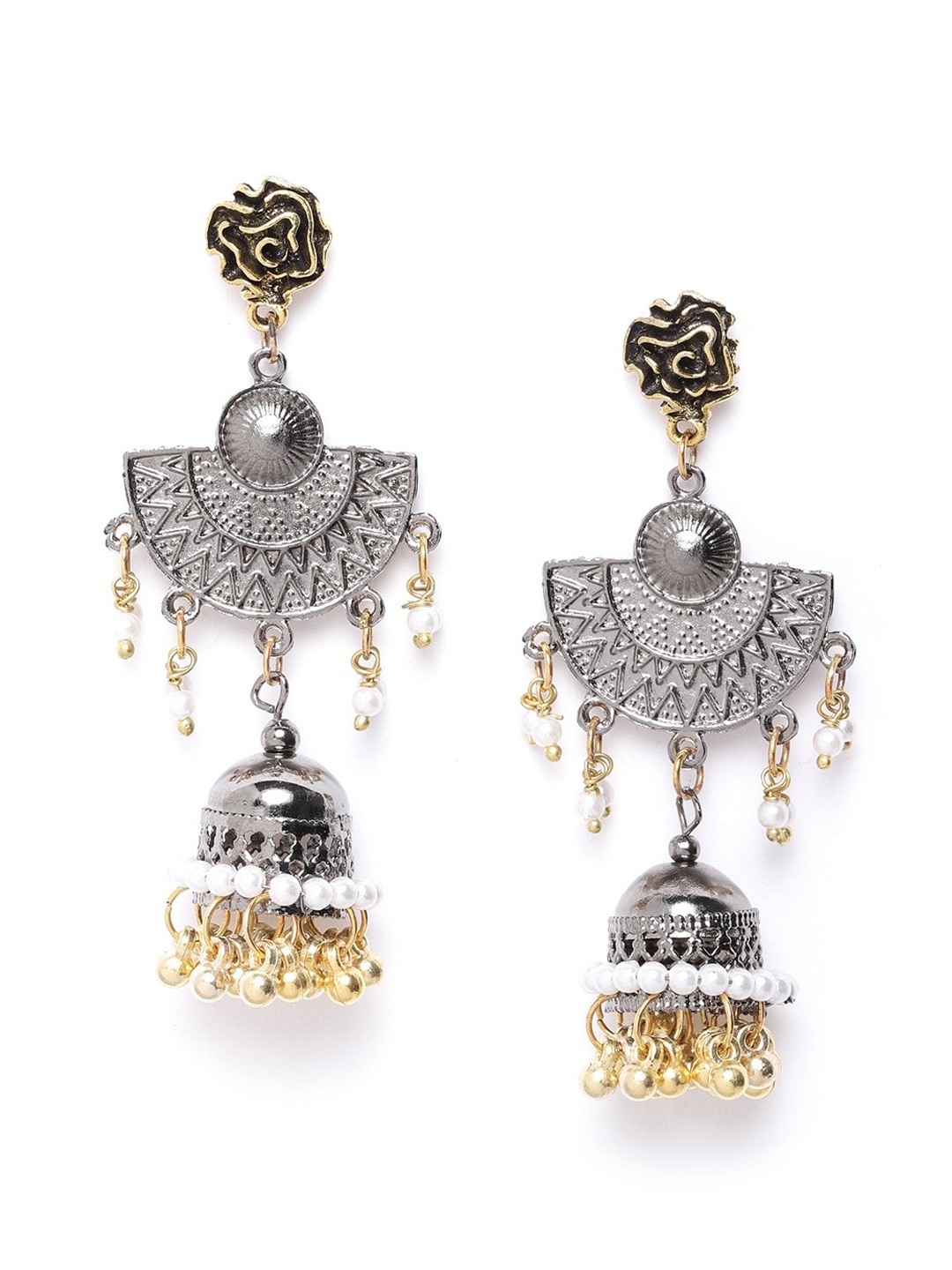 

Sangria Silver-Toned & Black Dome Shaped Drop Earrings