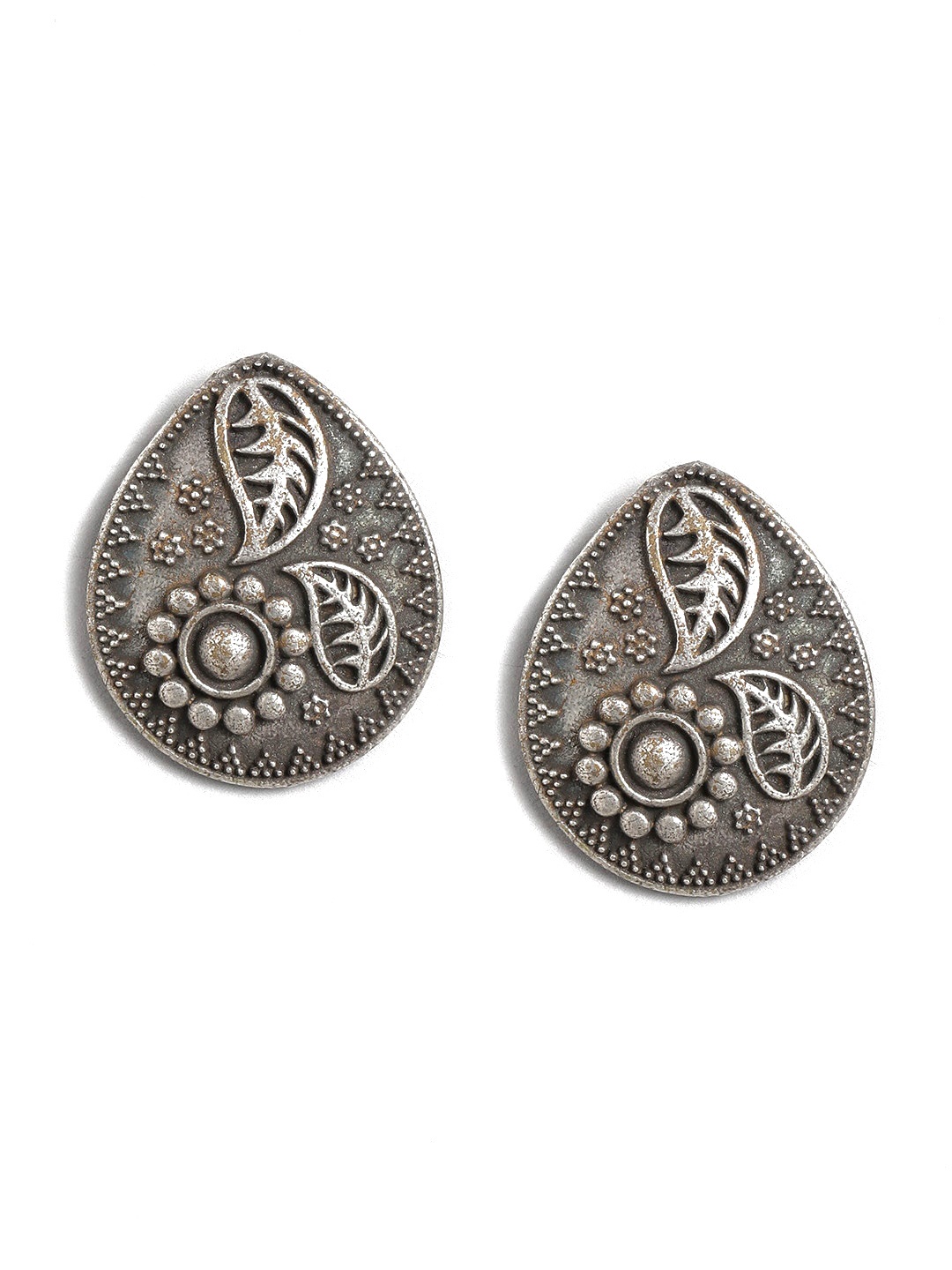 

Sangria Silver-Toned Teardrop Shaped Studs Earrings