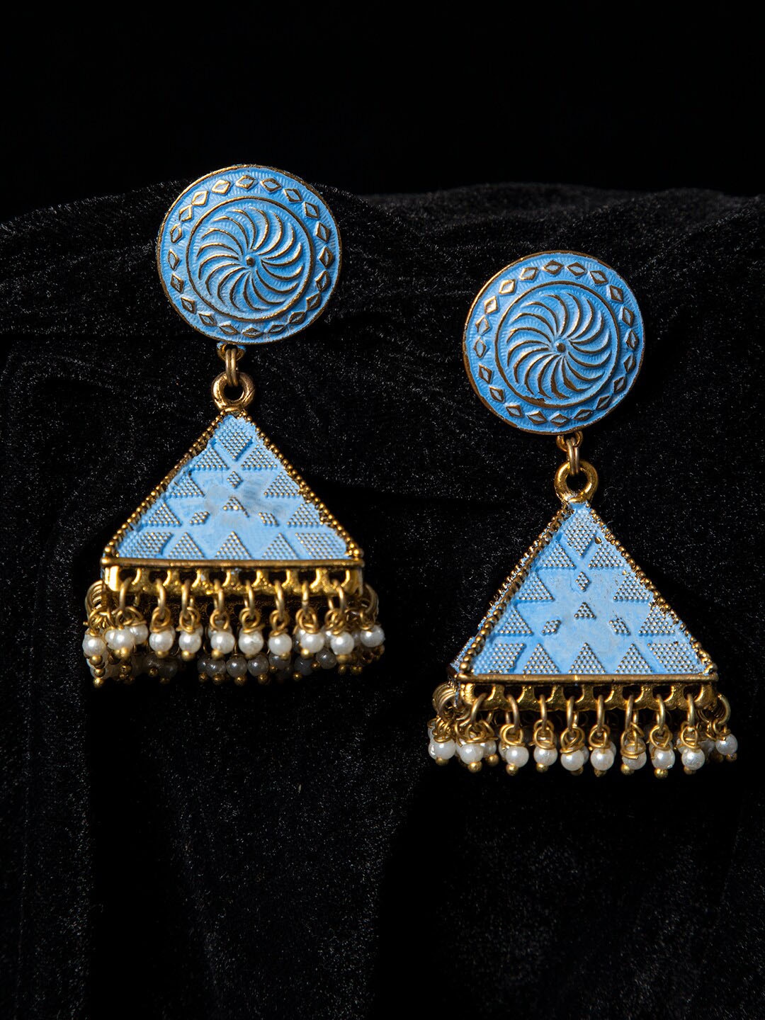 

Sangria Blue & Gold-Toned Contemporary Jhumkas Earrings