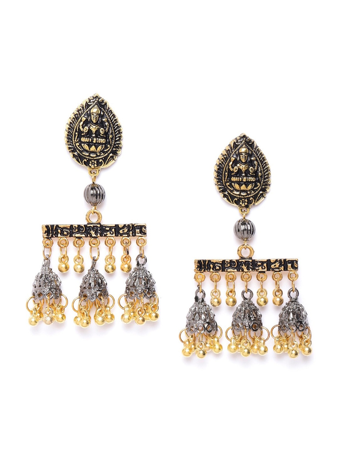 

Sangria Gold-Toned Gold-Plated & Black Contemporary Jhumkas Earrings