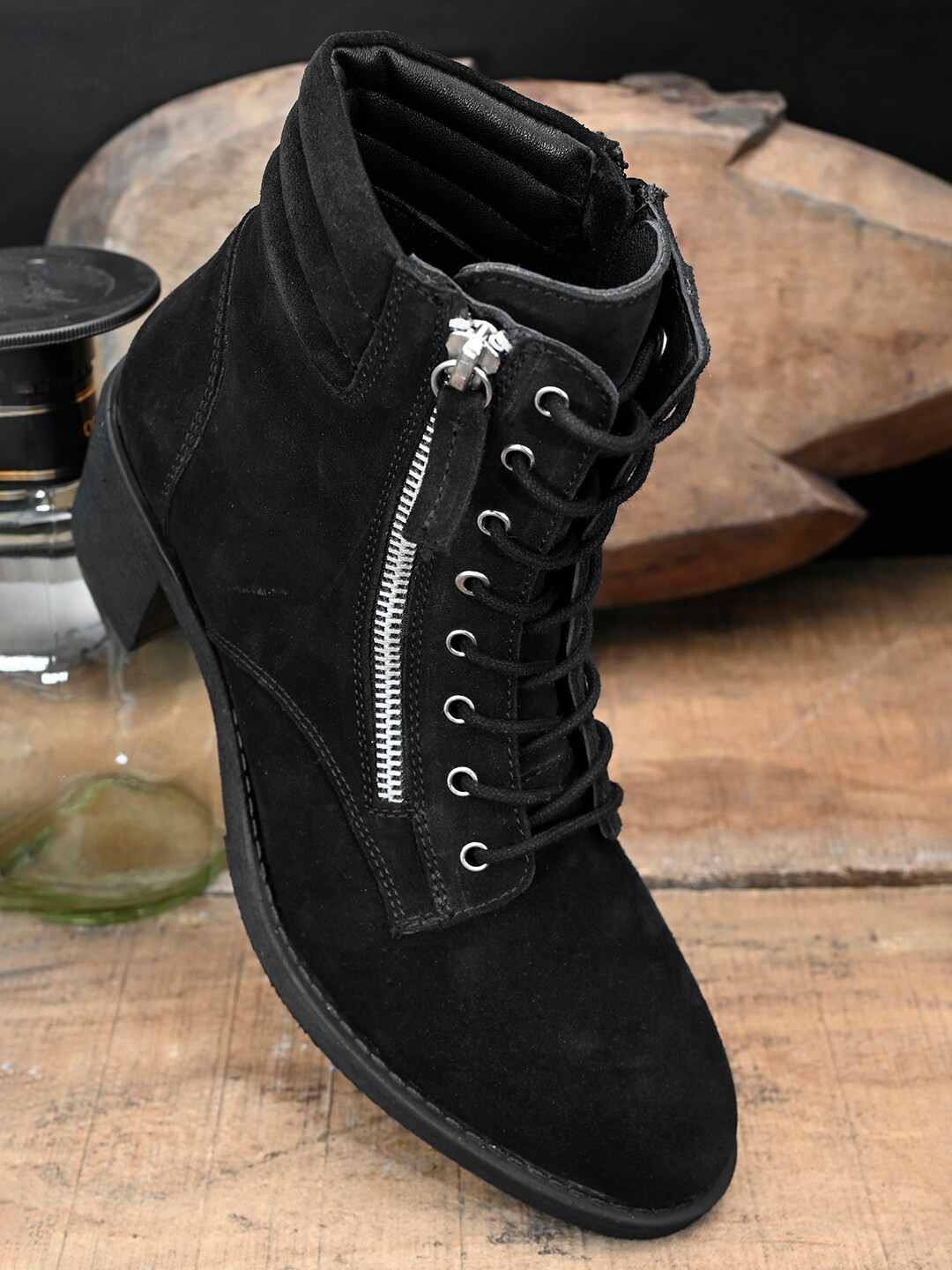 

Roadster Women Black Solid Embellished Leather Casual Boots
