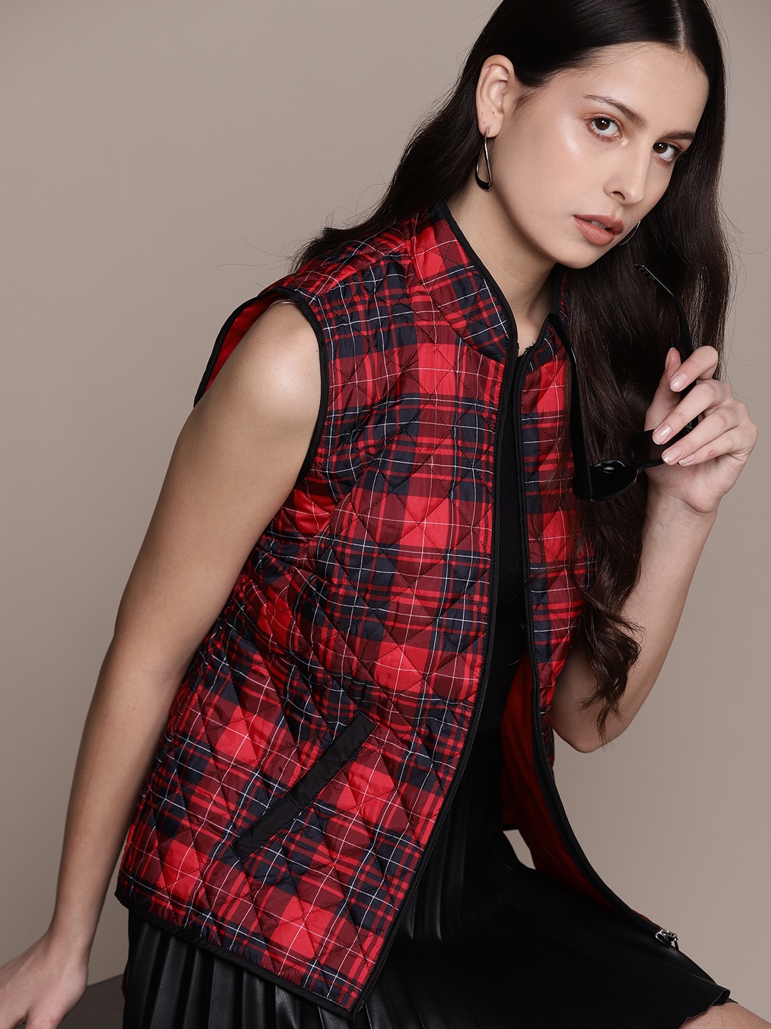 

Macy's Karen Scott Sleeveless Checked Padded Jacket, Red