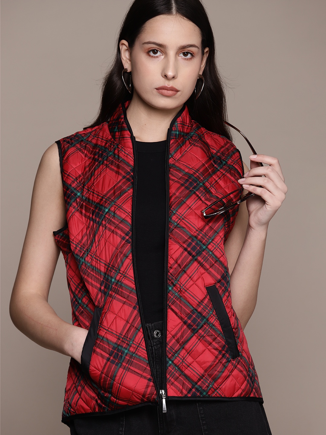 

Macy's Karen Scott Sleeveless Checked Padded Jacket, Red