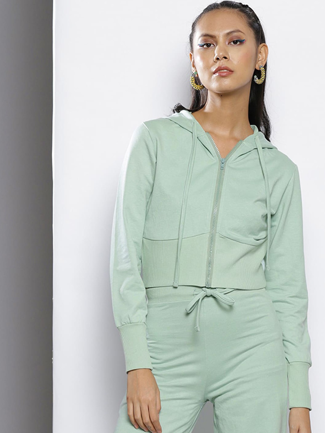 

Shae by SASSAFRAS Women Sea Green Crop Hooded Jacket