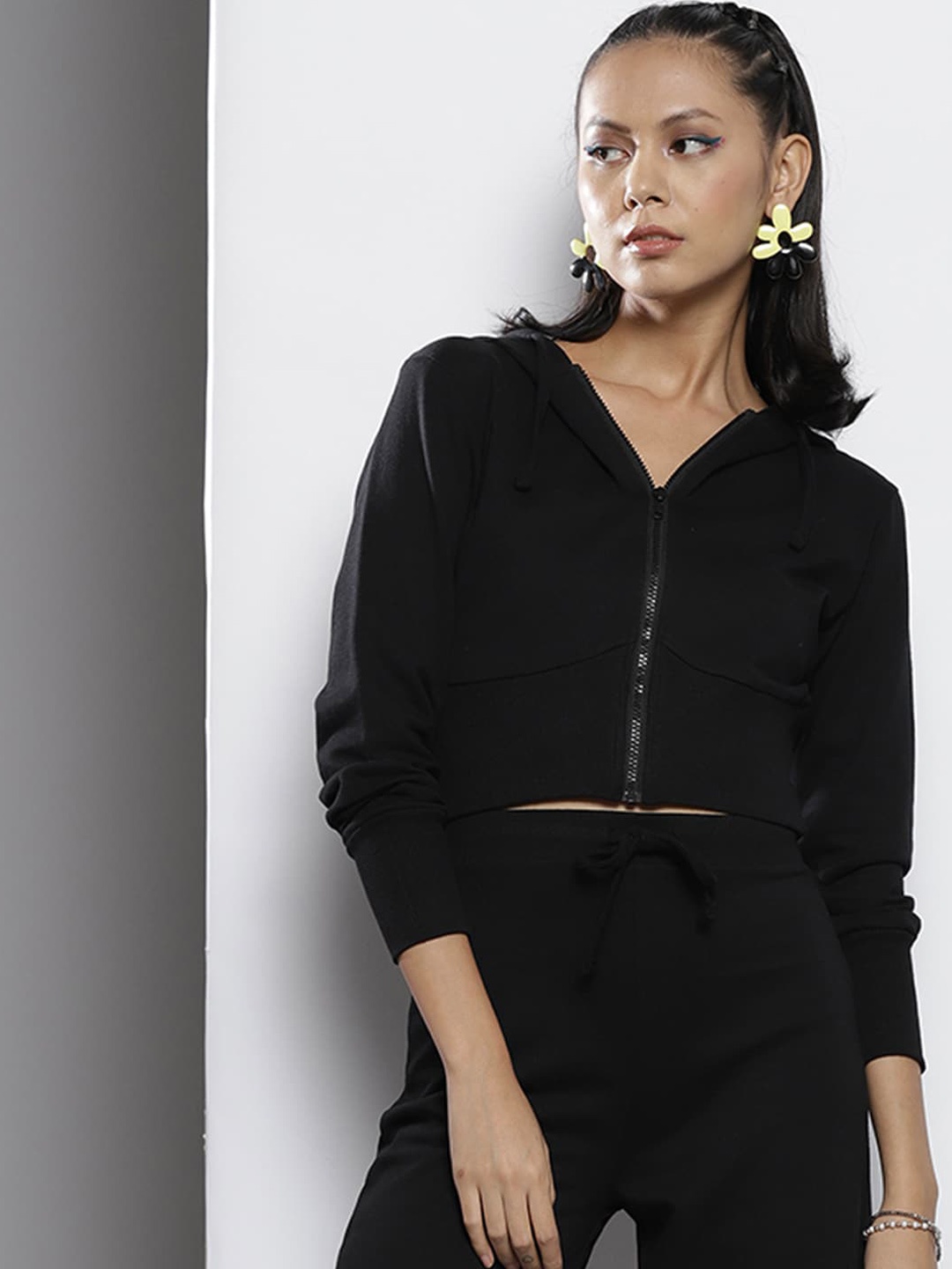 

Shae by SASSAFRAS Women Black Crop Open Front Jacket