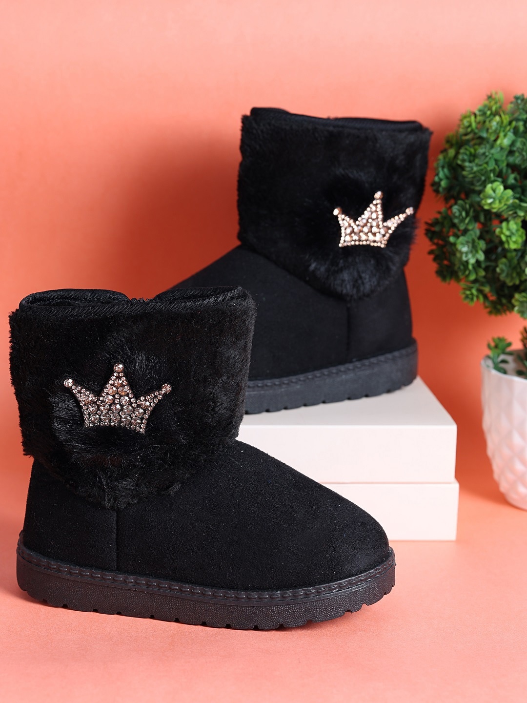 

PASSION PETALS Girls Black Suede Winter Boots