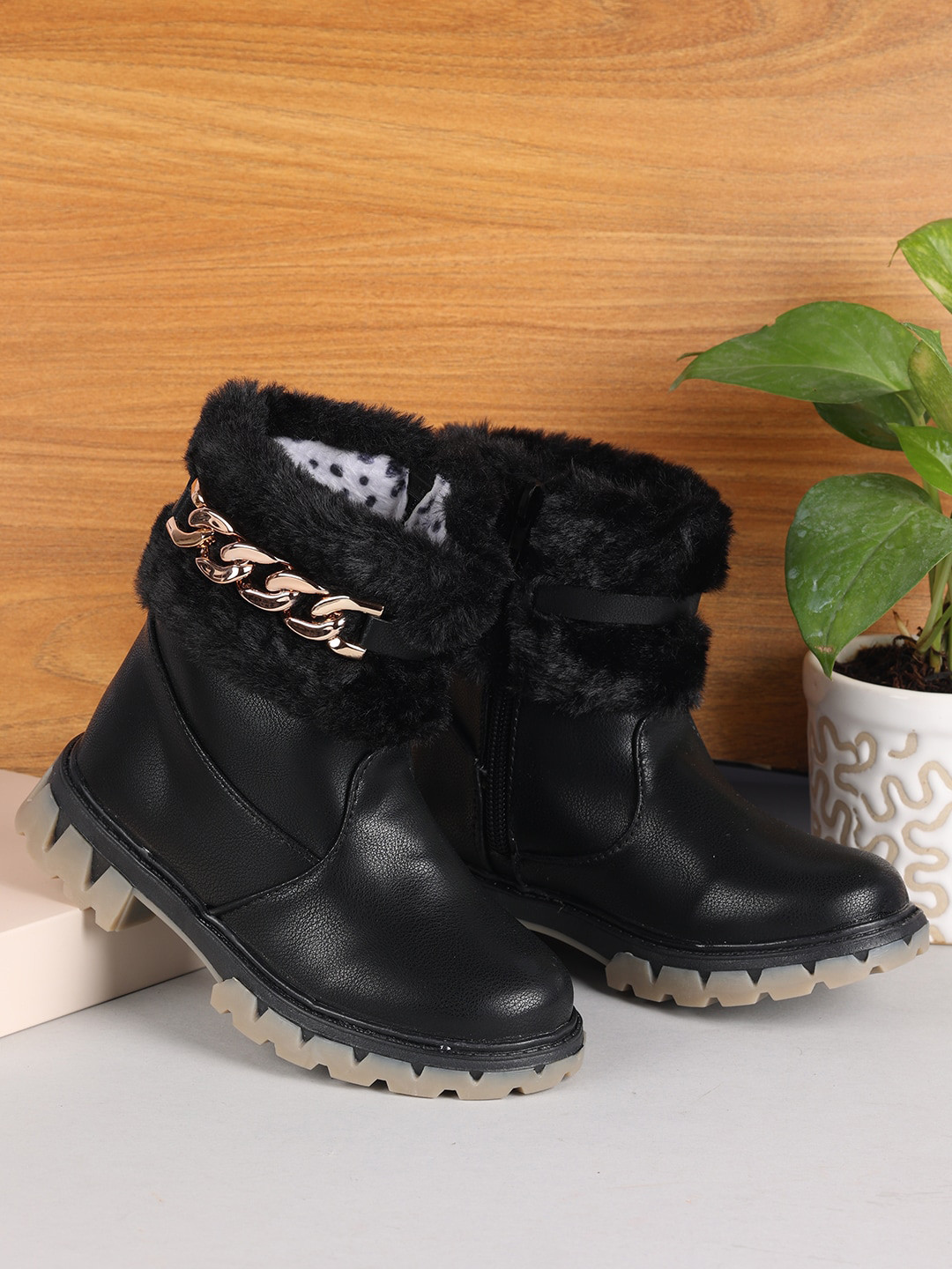 

PASSION PETALS Girls Black PU High-Top Winter Boots