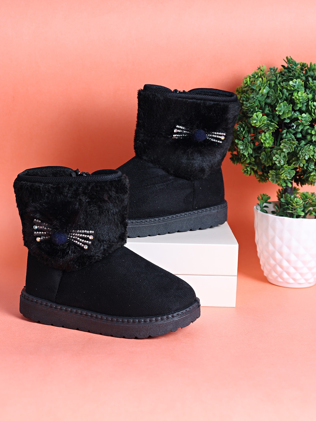 

PASSION PETALS Girls Black Suede High-Top Winter Boots