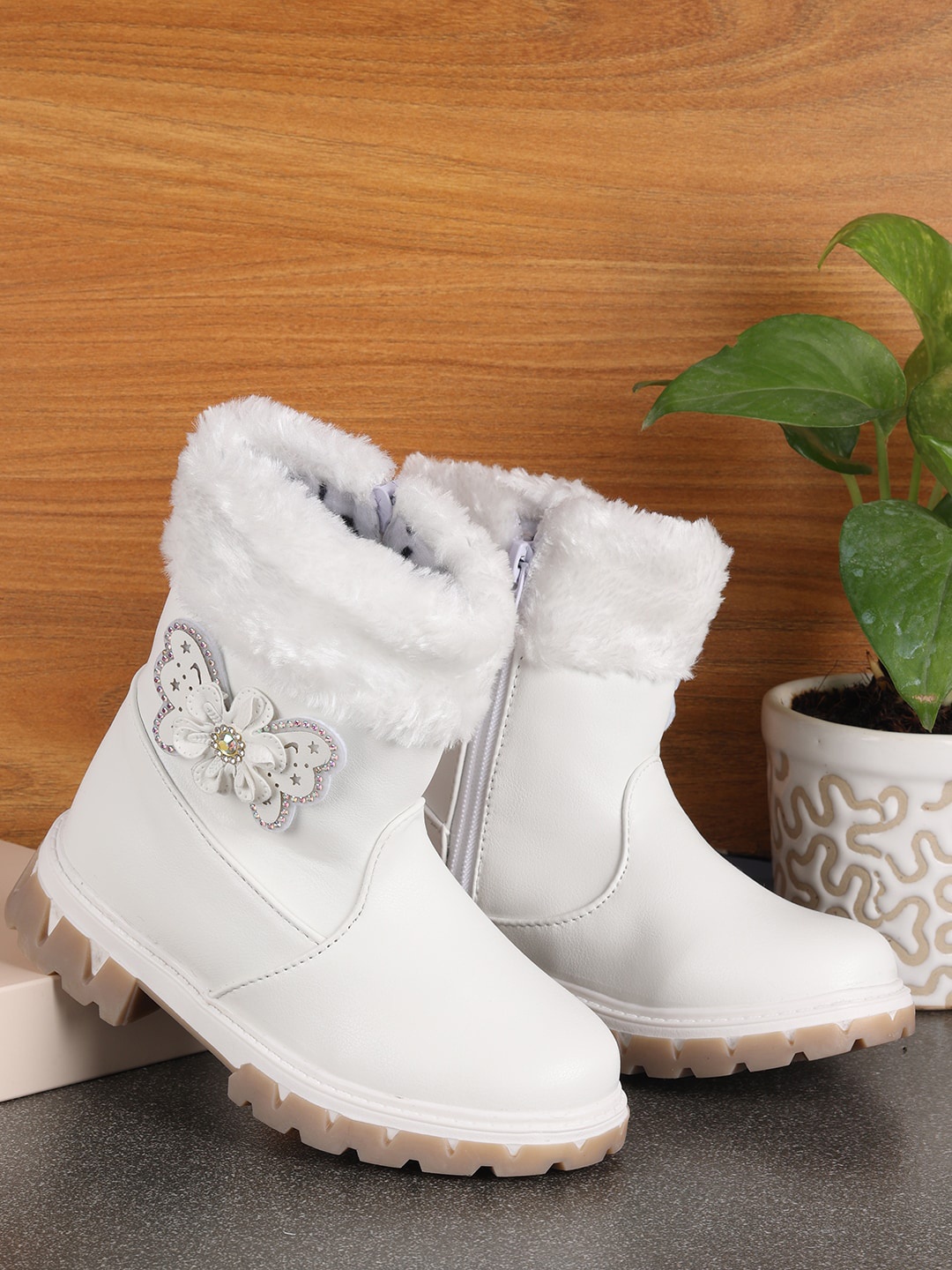 

PASSION PETALS Girls White PU High-Top Winter Boots