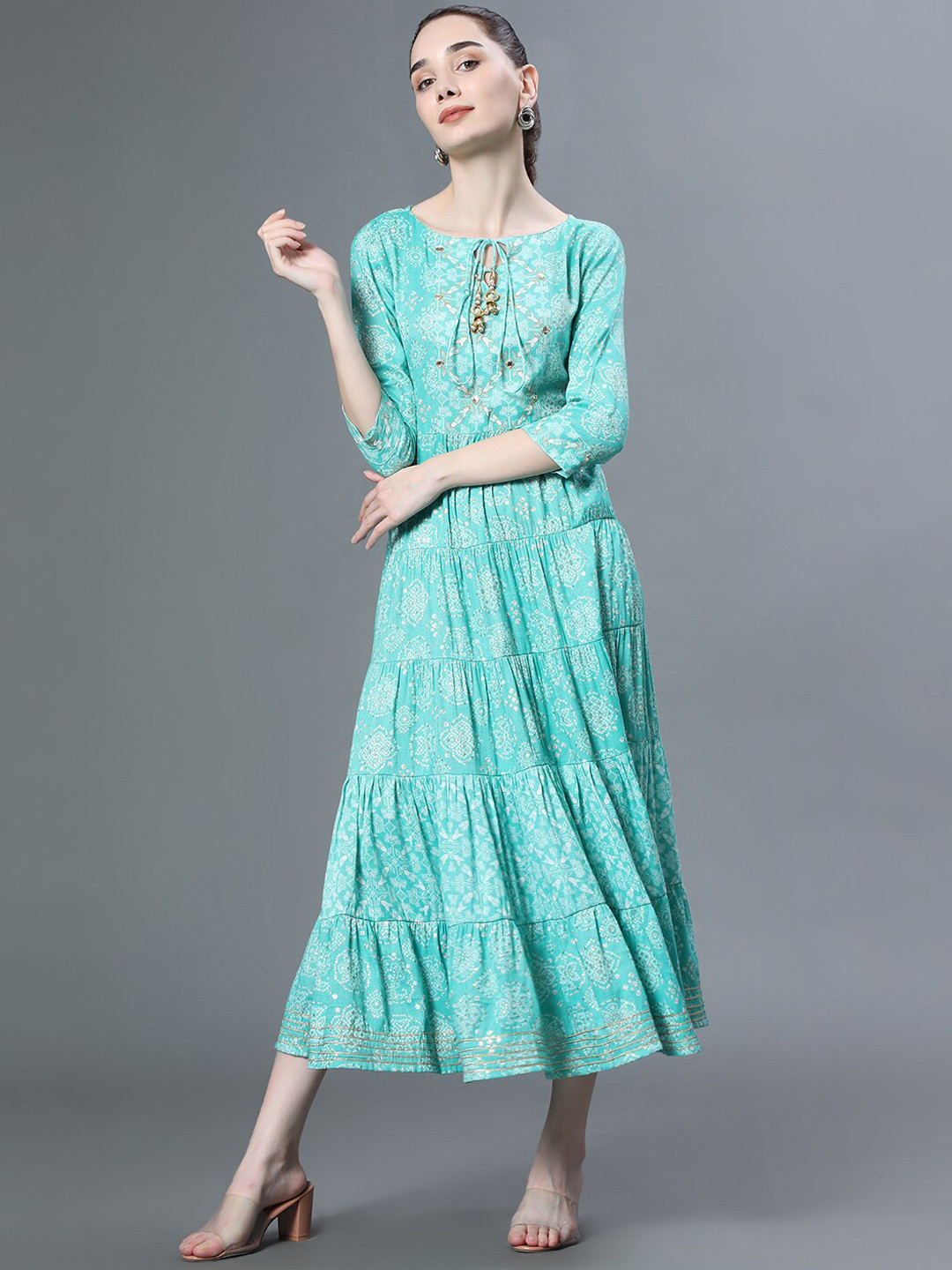 

NITVAN Women Lime Green Ethnic Motifs Printed Anarkali Kurta