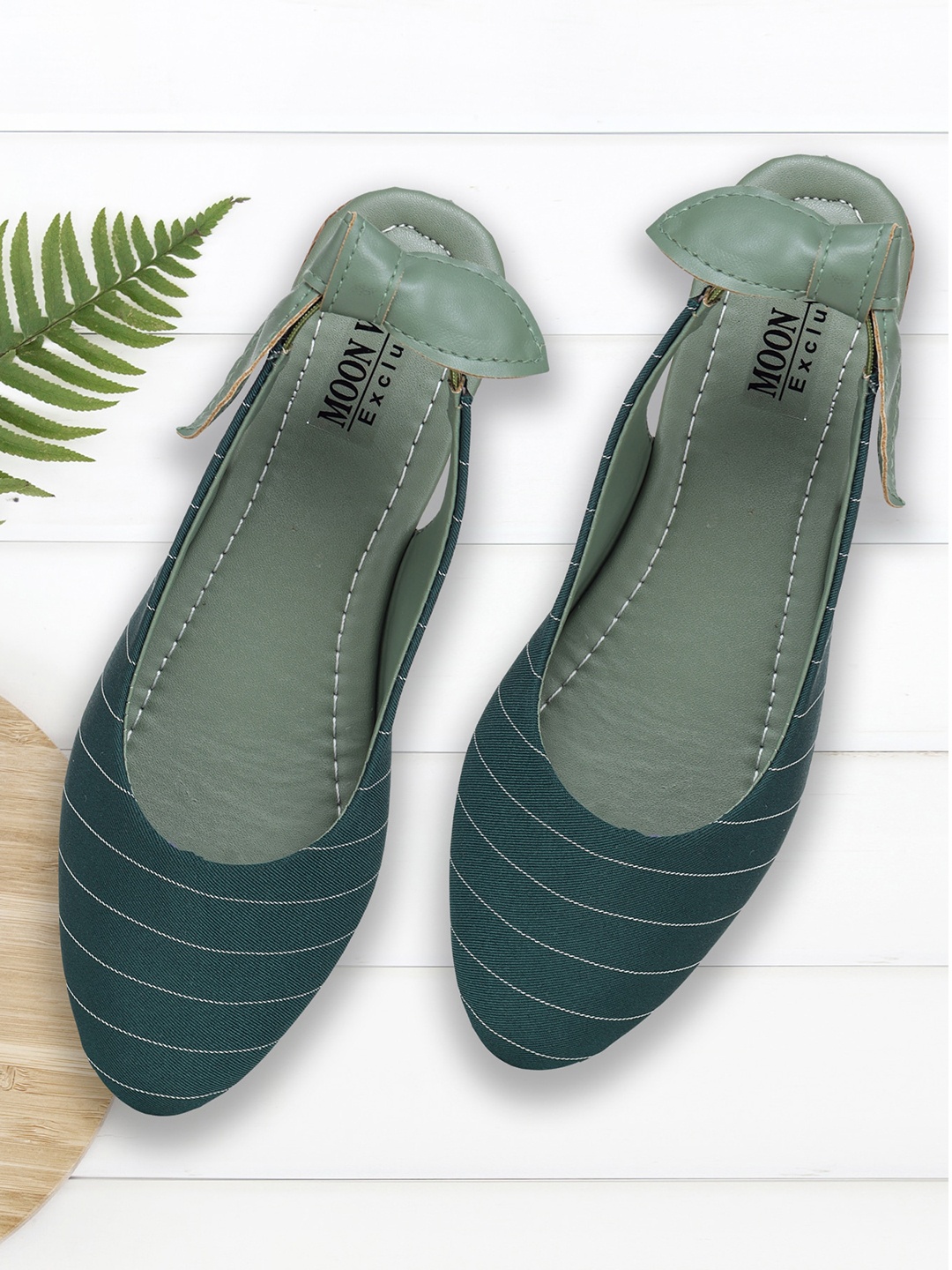 

Moonwalk Women Green Striped Ballerinas Flats