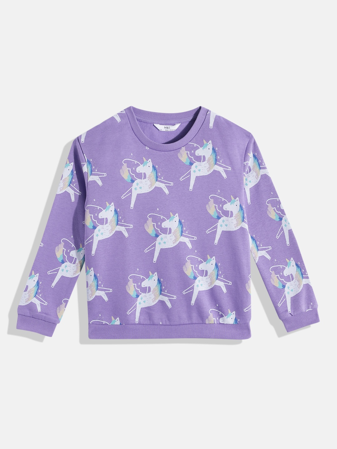 

Marks & Spencer Girls Unicorns Printed Round-Neck Sweatshirt, Purple