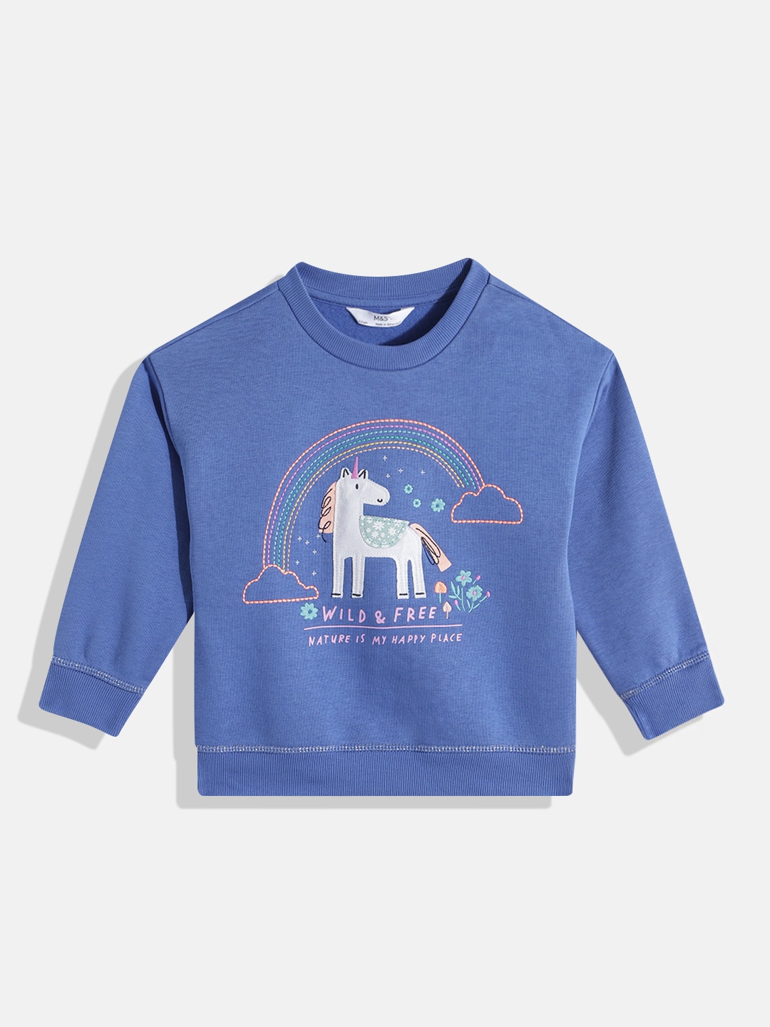 

Marks & Spencer Girls Graphic Embroidered Sweatshirt with Applique Detail, Blue