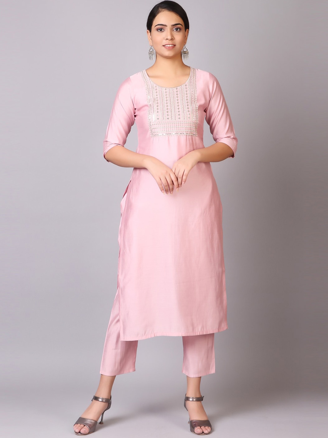 

V TRADITION Women Pink Yoke Design Kurta with Trousers