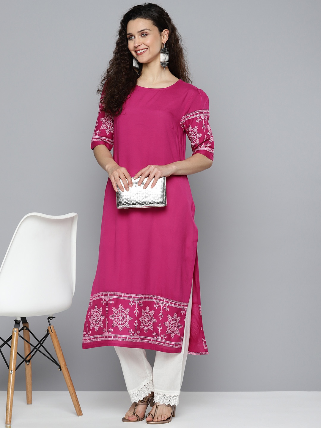 

HERE&NOW Women Print Detail Kurta, Pink