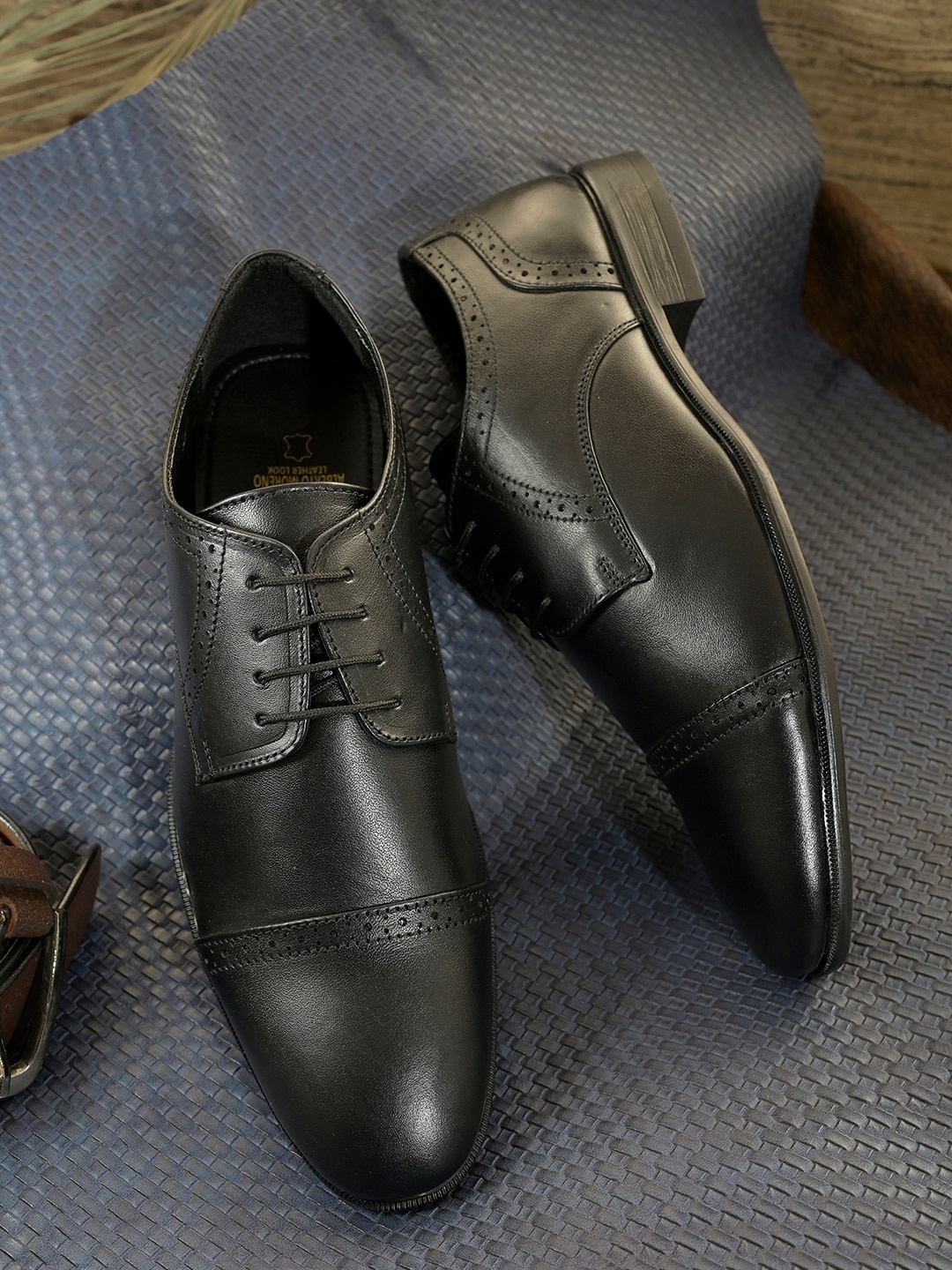 

ALBERTO MORENO Men Black Solid Leather Formal Derbys