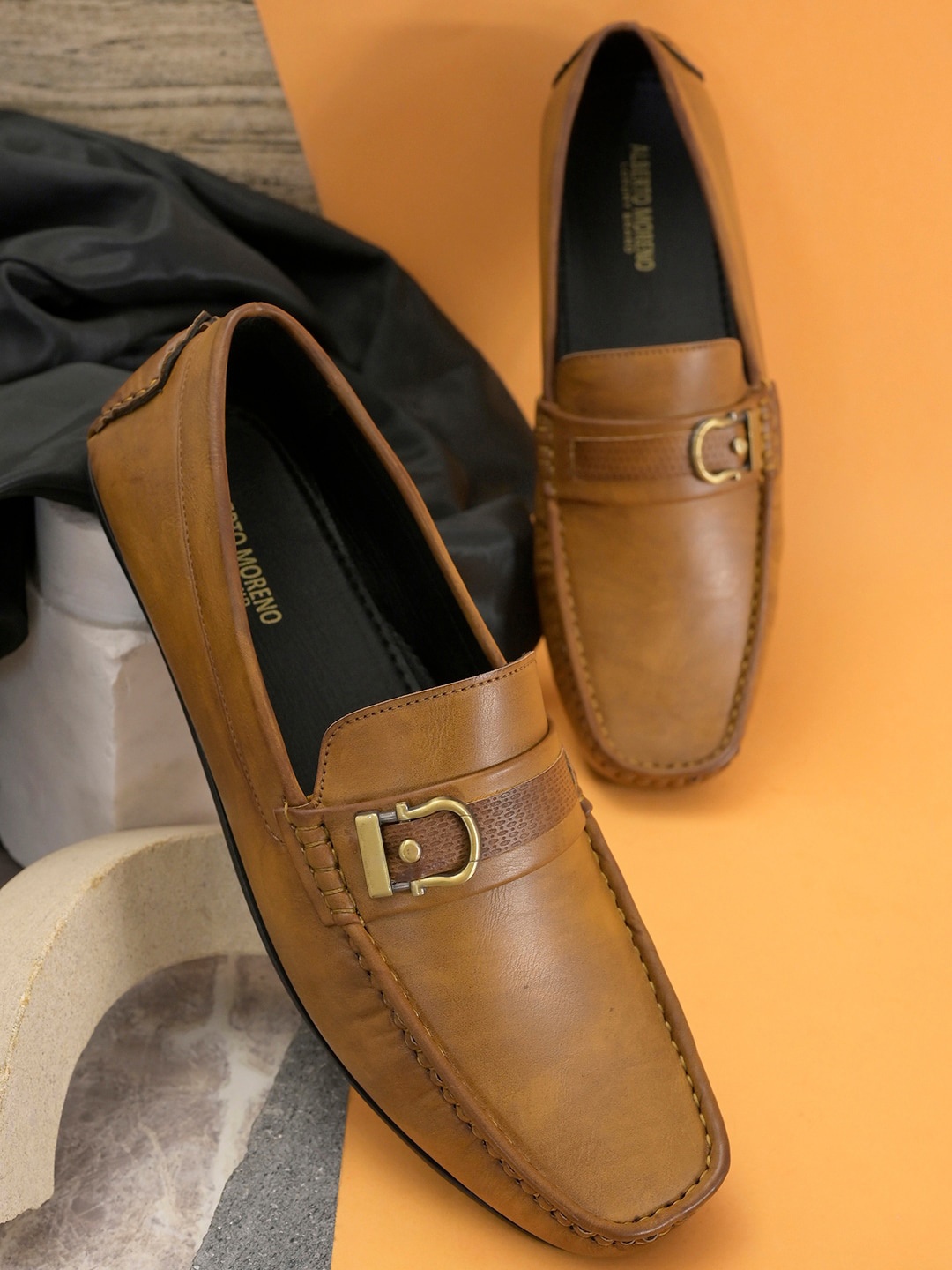 

ALBERTO MORENO Men Tan Solid Synthetic Casual Loafers For Men
