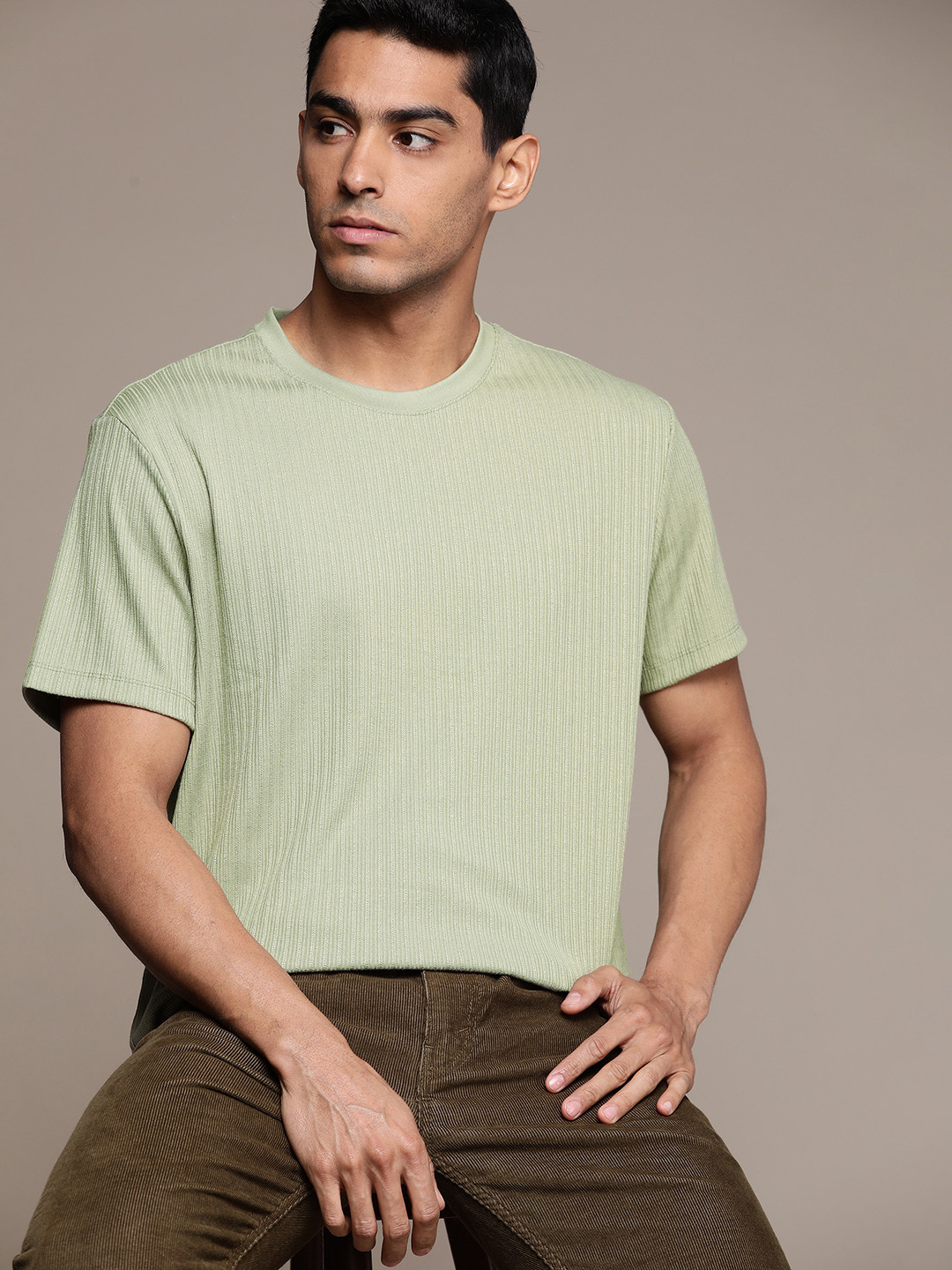 

Macy's Alfani Ribbed Round Neck Knitted T-shirt, Green