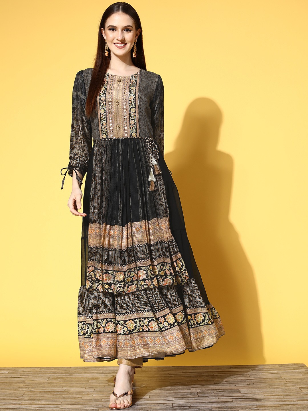 

ZOLA Women Black Modal Fluid Tie-Up Kurta