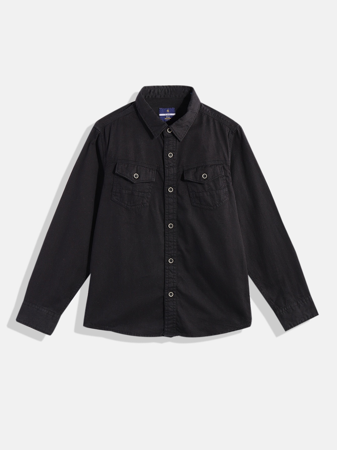 

IVOC Boys Black Solid Pure Cotton Casual Shirt