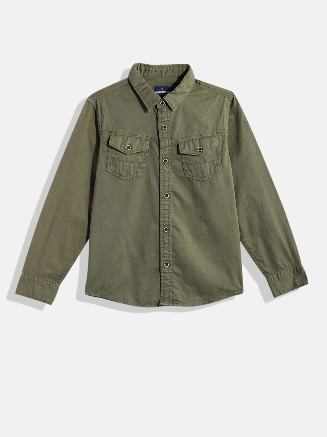 

IVOC Boys Olive Green Solid Pure Cotton Casual Shirt