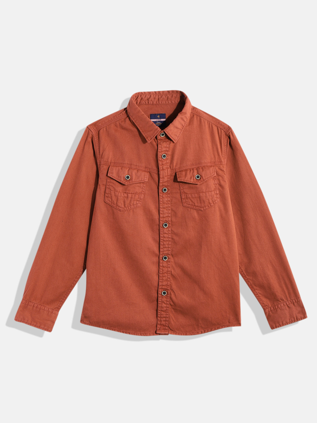 

IVOC Boys Rust Orange Solid Pure Cotton Casual Shirt