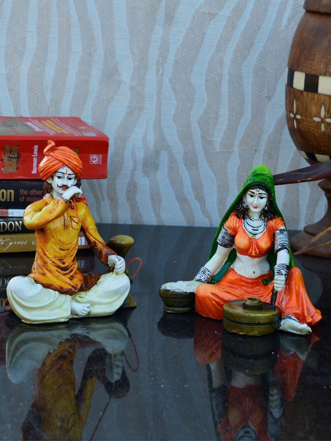 

eCraftIndia Set of 2 Polyresin Handcrafted Rajasthani Figurines, Mustard