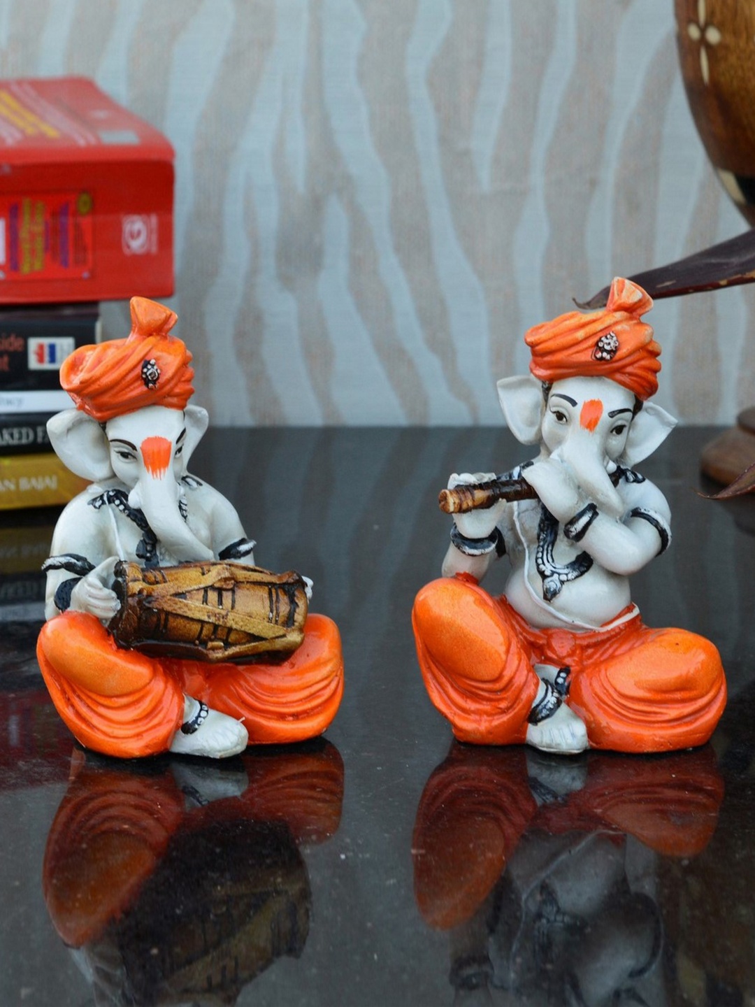 

eCraftIndia Set of 2 Orange Handcrafted Polyresin Lord Ganesha-Shaped Showpieces