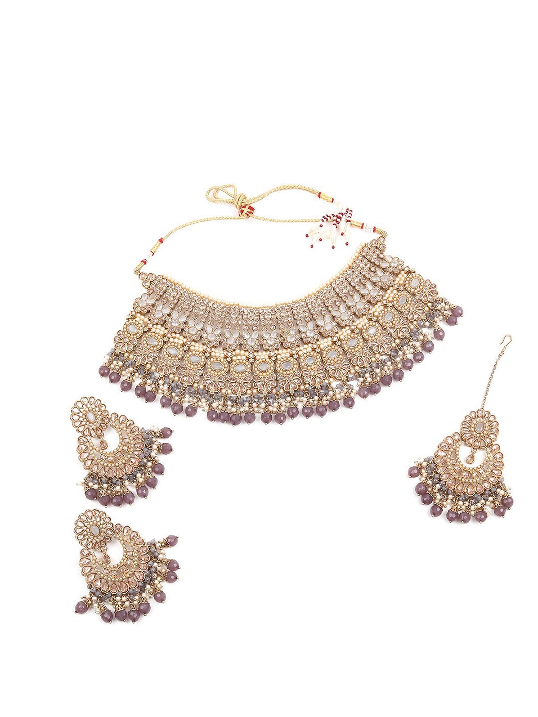 

ODETTE Gold-Plated Grey Kundan Studded & Beaded Jewellery Set