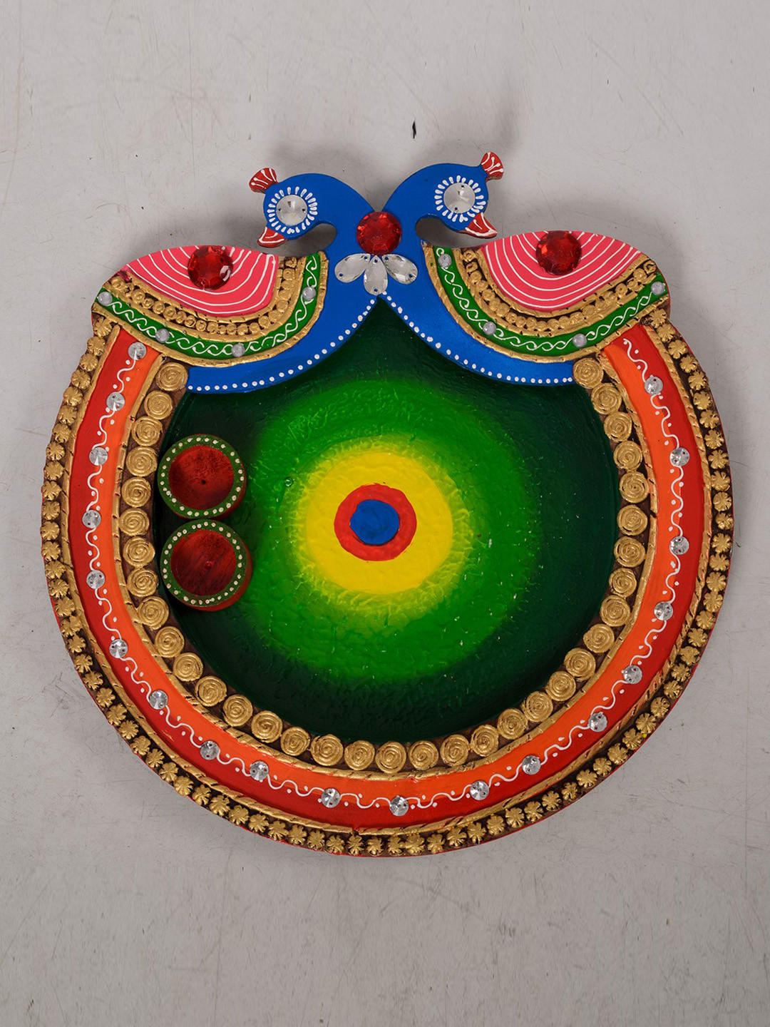 

eCraftIndia Multicoloured Handcrafted Peacock-Shaped Multiutility Pooja Thali, Multi