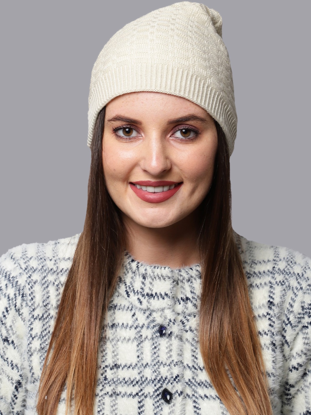 

ELLIS Women Cream-Coloured Beanie Wool Cap