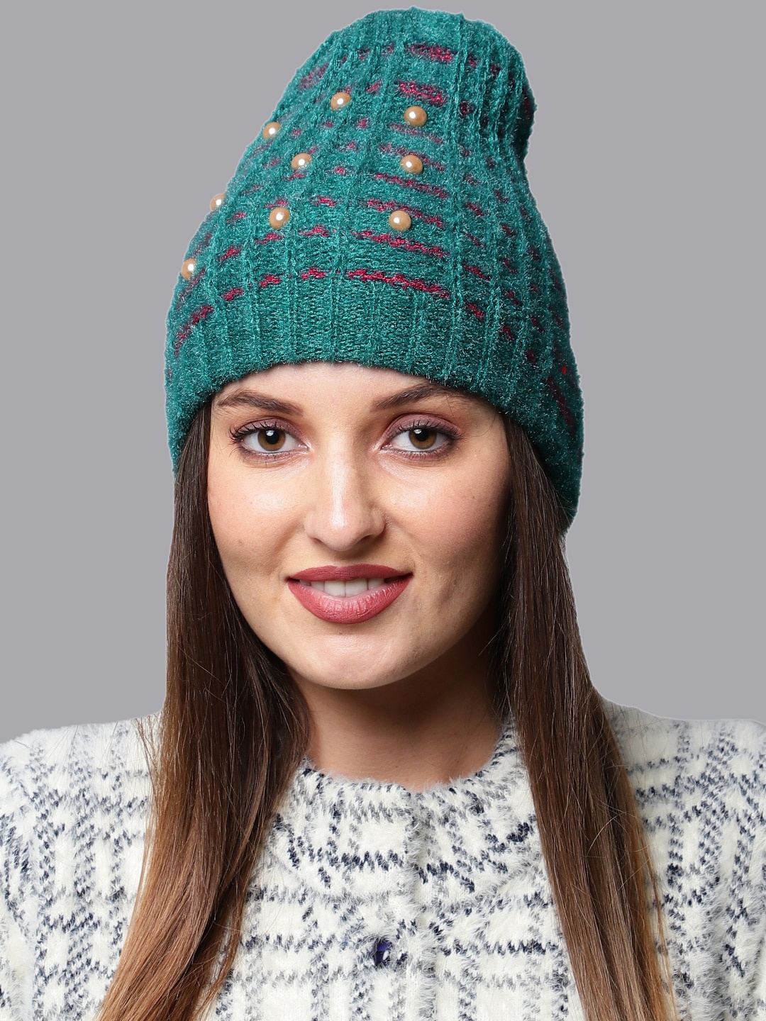 

ELLIS Women Green & Pink Beanie