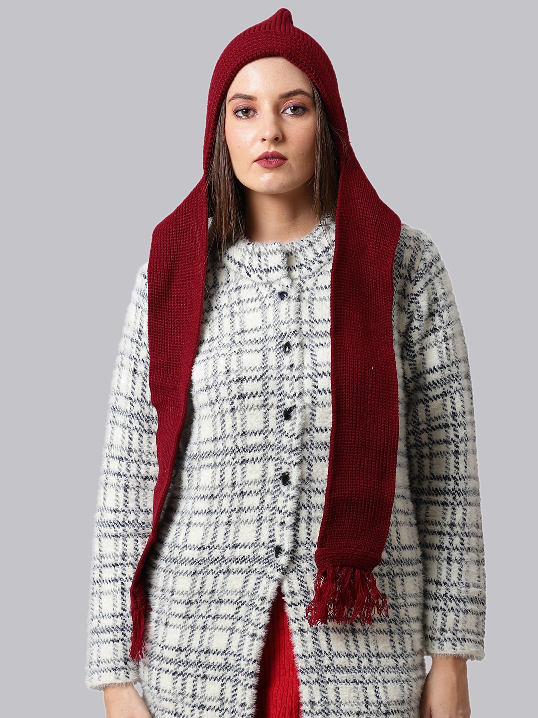 

ELLIS Women Maroon Self Design wool Beanie
