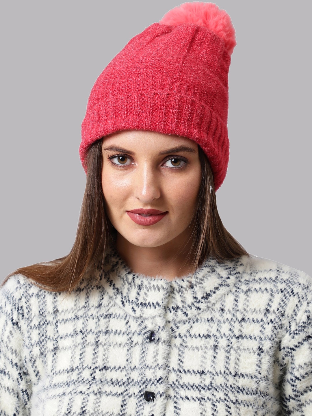 

ELLIS Women Pink Self Designed Acrylic Beanie