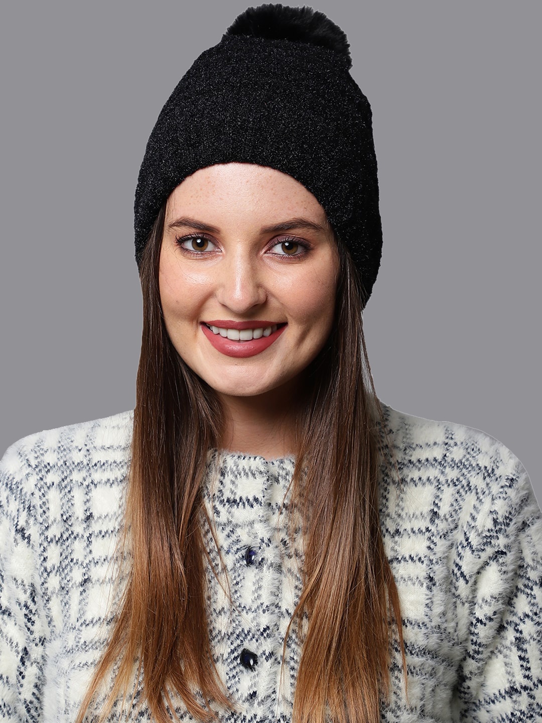 

ELLIS Women Black Self Design Beanie