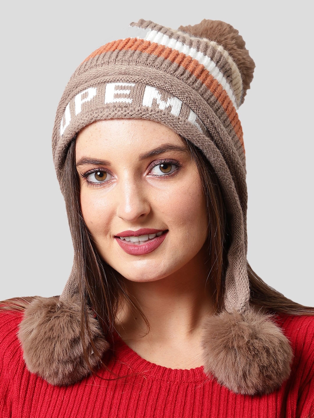 

ELLIS Women Brown & White Beanie