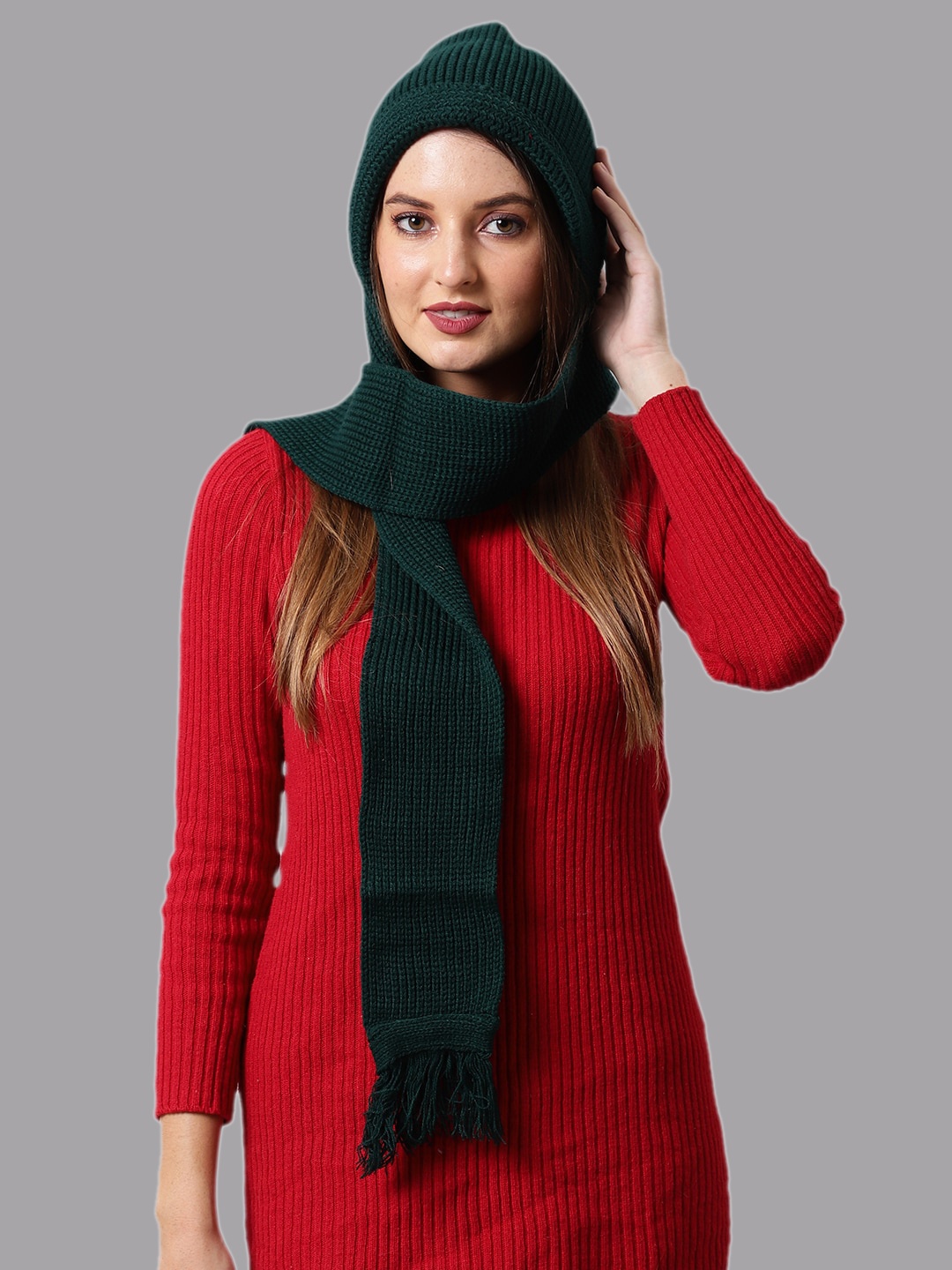 

ELLIS Women Green Solid Woolen Beanie