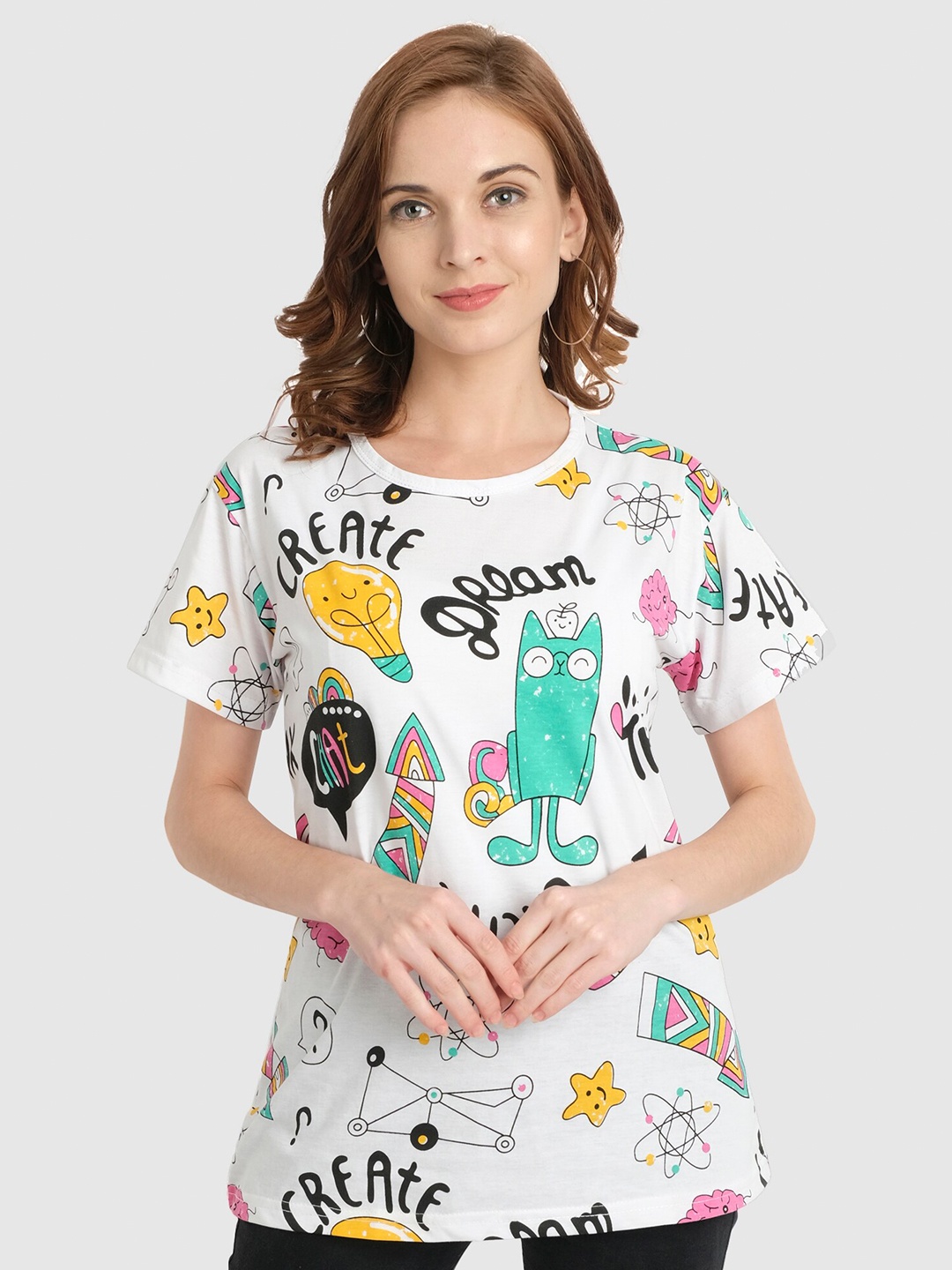 

CHOZI Women White Printed Bio Finish T-shirt