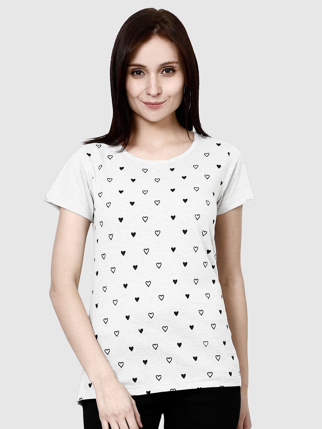 

CHOZI Women White & Black Printed Bio Finish T-shirt