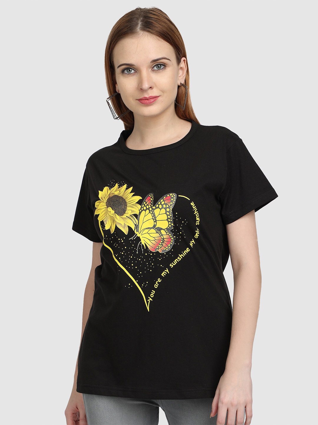

CHOZI Women Black Printed Bio Finish T-shirt