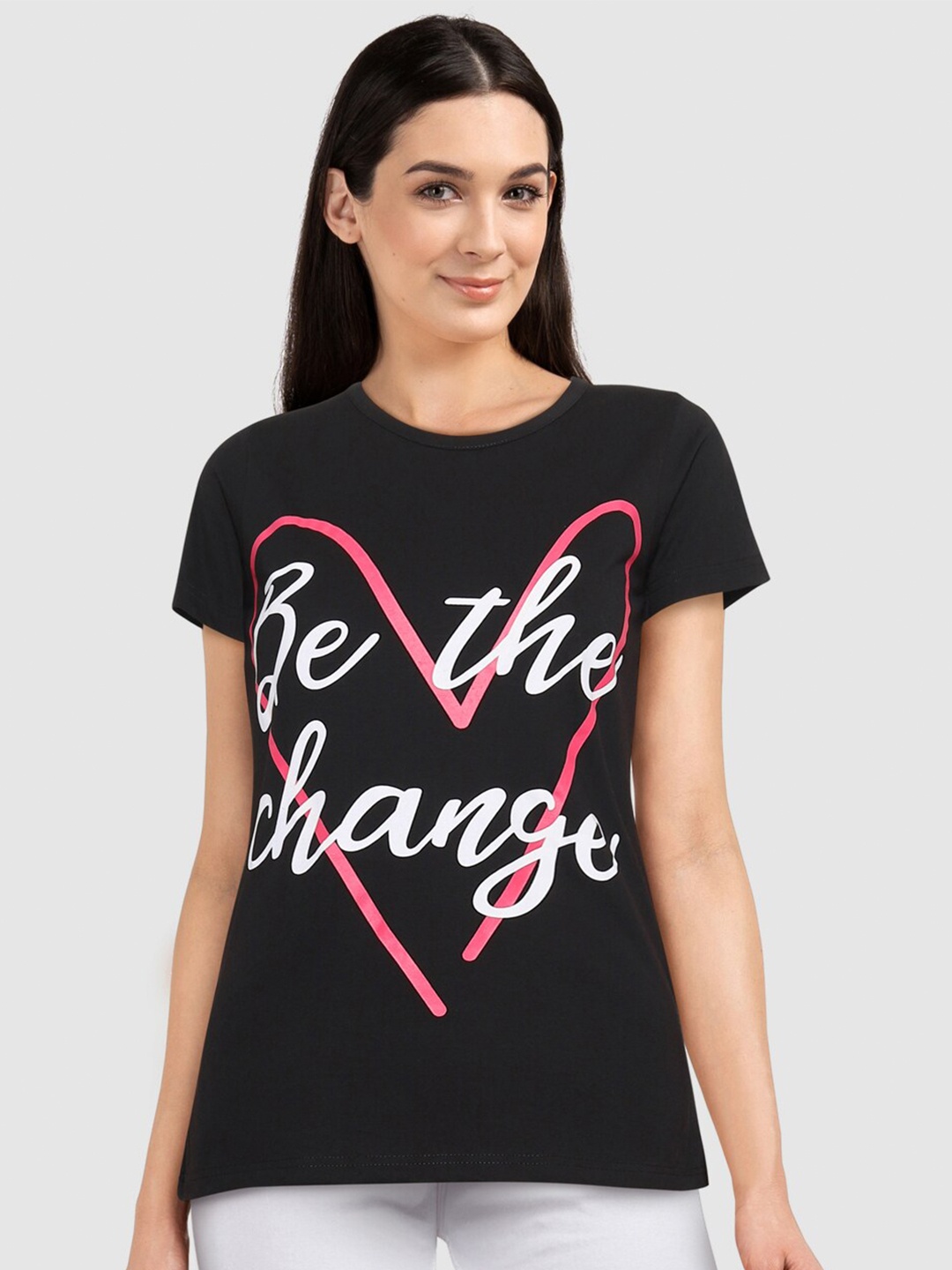 

CHOZI Women Black Typography Printed Bio Finish T-shirt